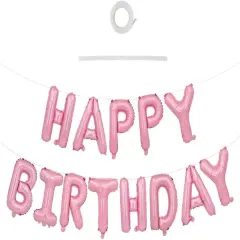 Colorful Celebrations: 16-Inch Mylar Foil Happy Birthday Balloons Banner - Eco-Friendly Decor for All Ages! Pink