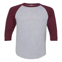 Augusta&reg; Three-Quater Raglan Sleeve Baseball Crewneck Long Sleeve Jersey Athtic hther/ maroon