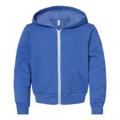 BELLA + CANVAS&reg; Youth Sponge Fleece Full-Zip Hoodie - 3739Y Heather true royal