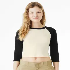 BELLA + CANVAS&reg; - Women's Micro Rib 3/4 Raglan Sleeve Baby Tee Natural/ black