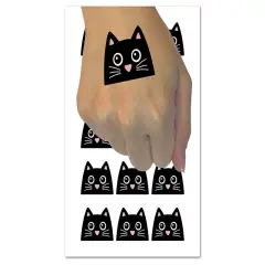 Peeking Black Cat Temporary Tattoo Water Resistant Fake Body Art Set Collection (1 Sheet)