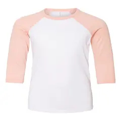 BELLA + CANVAS&reg; Youth Three-Quarter Sleeve Baseball Tee - 3200Y White/ heather peach
