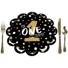 Big Dot of Happiness 1st Birthday Little Mr. Onederful - Boy First Birthday Party Round Table Decorations - Paper Chargers - Place Setting For 12