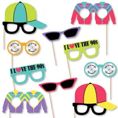 Big Dot of Happiness 90's Throwback Glasses - Paper Card Stock 1990s Party Photo Booth Props Kit - 10 Count