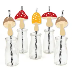Big Dot of Happiness Wild Mushrooms - Paper Straw Decor - Red Toadstool Party Striped Decorative Straws - Set of 24