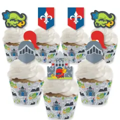 Big Dot of Happiness Calling All Knights and Dragons - Cupcake Decoration - Medieval Birthday Party Cupcake Wrappers and Treat Picks Kit - Set of 24