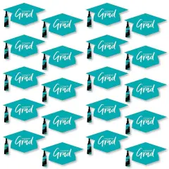 Big Dot of Happiness Teal Graduation Hat Decorations - DIY Large Party Essentials - 20 Count