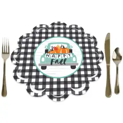 Big Dot of Happiness Happy Fall Truck - Harvest Pumpkin Party Round Table Decorations - Paper Chargers - Place Setting For 12