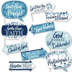 Big Dot of Happiness Funny Blue Elegant Cross - Boy Religious Party Photo Booth Props Kit - 10 Piece