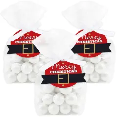 Big Dot of Happiness Jolly Santa Claus - Christmas Party Clear Goodie Favor Bags - Treat Bags With Tags - Set of 12