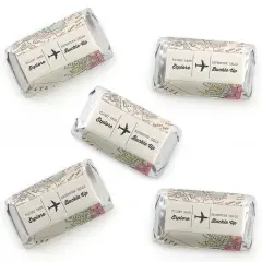 Big Dot of Happiness World Awaits - Mini Candy Bar Wrapper Stickers - Travel Themed Party Small Favors - 40 Count