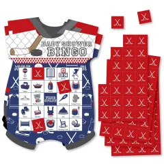 Big Dot of Happiness Shoots & Scores! - Hockey - Picture Bingo Cards and Markers - Baby Shower Shaped Bingo Game - Set of 18