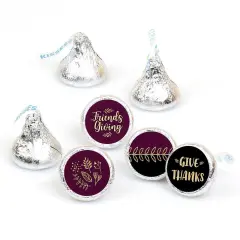 Big Dot of Happiness Elegant Thankful for Friends - Friendsgiving Thanksgiving Round Candy Sticker Favors - Labels Fits Chocolate Candy 1 Sheet of 108