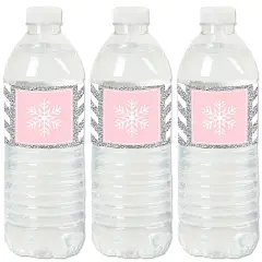 Big Dot of Happiness Pink Winter Wonderland - Holiday Snowflake Birthday Party and Baby Shower Water Bottle Sticker Labels - Set of 20