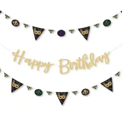 Big Dot of Happiness Mardi Gras - Masquerade Birthday Party Letter Banner Decoration - 36 Cutouts & No-Mess Real Gold Glitter Happy Birthday Letters
