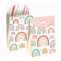 Big Dot of Happiness Hello Rainbow - Boho Baby Shower and Birthday Gift Favor Bags - Party Goodie Boxes - Set of 12