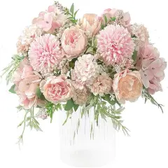 Artificial Flower Bunches, Fake Peony Silk Hydrangea Bouquet, Table Wedding Decor, Faux Flower Arrangements, Blush Pink