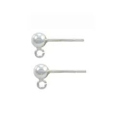 JewelrySupply Sterling Silver 4mm Ball Post Earrings with Open Ring (1 Pair of Sterling Silver Earrings)