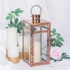 ROSE GOLD 12.5" tall Metal Lantern Candle Holder Party