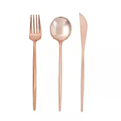 24 ROSE GOLD Premium PLASTIC CUTLERY Spoon Fork Knife Set