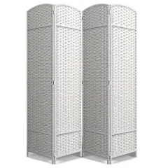 Sorbus 4 Panel Room Divider Panel, 6 ft. Tall Extra Wide Double Hinged Panels - Folding Privacy Screens White