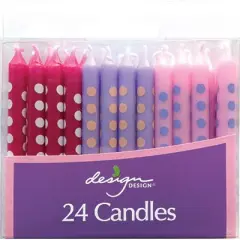 Pastel Dot Candles - Pink, Purple & Magenta Birthday Candles - 24 Pack
