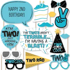 Big Dot of Happiness Two Cool - Boy - Blue 2nd Birthday Party Photo Booth Props Kit - 20 Count