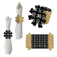 Big Dot of Happiness Adult 30th Birthday - Gold - Birthday Party Paper Napkin Holder - Napkin Rings - Set of 24