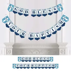 Big Dot of Happiness Baptism Blue Elegant Cross - Boy Religious Party Bunting Banner - Party Decorations - God Bless Your Baptism