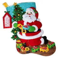 Bucilla Felt Stocking Applique Kit 18" Long-Toy Train Santa