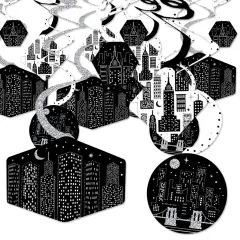 Big Dot of Happiness Nighttime City Skyline - New York Party Hanging Decor - Party Decoration Swirls - Set of 40