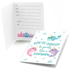 Big Dot of Happiness Narwhal Girl - Fill In Under The Sea Baby Shower or Birthday Party Invitations (8 count)