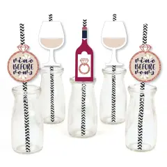 Big Dot of Happiness Vino Before Vows - Paper Straw Decor - Winery Bridal Shower or Bachelorette Party Striped Decorative Straws - Set of 24