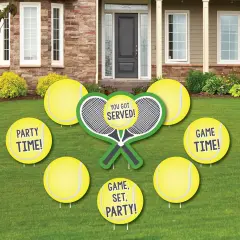 Big Dot of Happiness You Got Served - Tennis - Yard Sign & Outdoor Lawn Decorations - Baby Shower or Tennis Ball Birthday Party Yard Signs - Set of 8