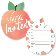 Big Dot of Happiness Sweet as a Peach - Shaped Fill-In Invitations - Fruit Themed Baby Shower or Birthday Party Invitation Cards with Envelopes 12 Ct