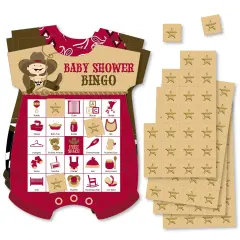 Big Dot of Happiness Little Cowboy - Picture Bingo Cards and Markers - Western Baby Shower Shaped Bingo Game - Set of 18