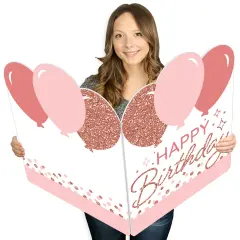 Big Dot of Happiness Pink Rose Gold Birthday - Happy Birthday Giant Greeting Card - Big Shaped Jumborific Card - 16.5 x 22 inches