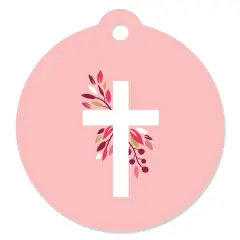 Big Dot of Happiness Pink Elegant Cross - Girl Religious Party Favor Gift Tags (Set of 20)