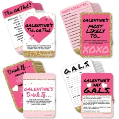 Big Dot of Happiness Be My Galentine - 4 Valentine&rsquo;s Day Party Games - 10 Cards Each - This or That, Most Likely To, Drink If, Gals - Gamerific Bundle