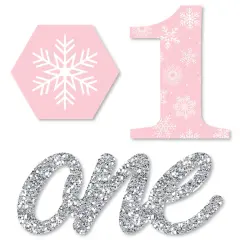Big Dot of Happiness Pink Onederland - Shaped Holiday Snowflake Winter Wonderland Birthday Party Cut-Outs - 24 Count