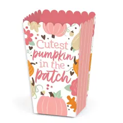 Big Dot of Happiness Girl Little Pumpkin - Fall Birthday Party or Baby Shower Favor Popcorn Treat Boxes - Set of 12