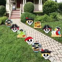 Big Dot of Happiness Pirate Ship Adventures Octopus and Crab, Parrot, Treasure Chest Lawn Decor Outdoor Skull Birthday Party Yard Decorations 10 Pc