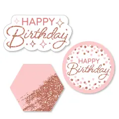 Big Dot of Happiness Pink Rose Gold Birthday - DIY Shaped Happy Birthday Party Cut-Outs - 24 Count