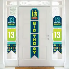 Big Dot of Happiness Boy 13th Birthday - Hanging Vertical Paper Door Banners - Official Teenager Birthday Party Wall Decor Kit- Indoor Door Decor