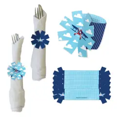 Big Dot of Happiness Taking Flight - Airplane - Vintage Plane Baby Shower or Birthday Party Paper Napkin Holder - Napkin Rings - Set of 24