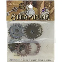 Solid Oak Steampunk Metal Accents 9/Pkg-Gears