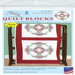 Jack Dempsey Stamped White Quilt Blocks 18"X18" 6/Pkg-Circle Of Roses