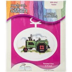 Janlynn Mini Counted Cross Stitch Kit 2.75" Oval-Tractor
