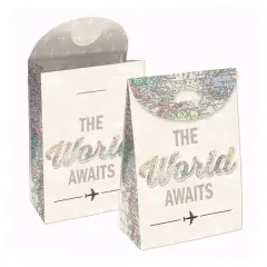 Big Dot of Happiness World Awaits - Travel Themed Gift Favor Bag- Party Goodie Boxes- Set of 12