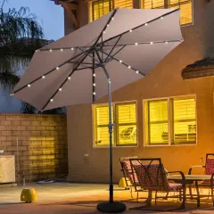 Costway 10ft Patio Solar Umbrella LED Patio Market Steel Tilt w/ Crank Outdoor (Tan)